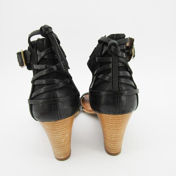 MIZ MOOZ Sandals 38 New York Leather Wedge High Heels Ankle Strap Black - Picture 8 of 11